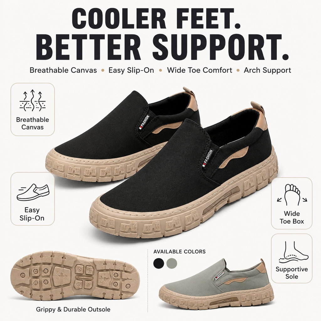(🎁FREE SOCKS + INSOLES🧦)Men's Canvas Sandals - Slip-On, Breathable, Wide Toe Box with Arch Support