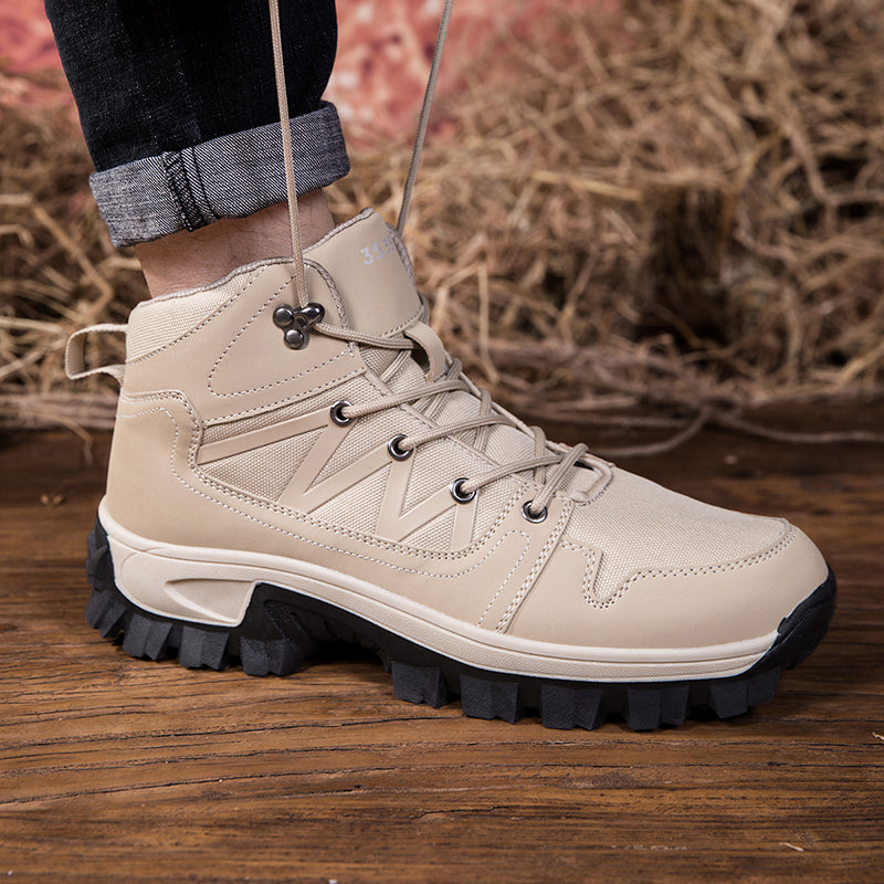 Men's Orthopedic Walking Boots - Built-In Arch Support; Ankle Support; Waterproof Leather Upper; Wide Toe; Non-Slip; Anti-Wear; Comfortable Hiking Boots