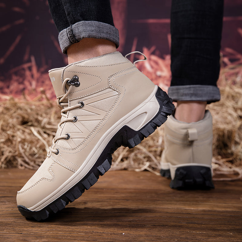 Men's Orthopedic Walking Boots - Built-In Arch Support; Ankle Support; Waterproof Leather Upper; Wide Toe; Non-Slip; Anti-Wear; Comfortable Hiking Boots