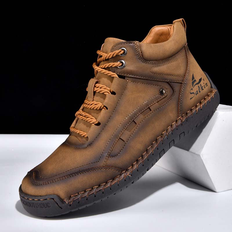 Men's Outdoor Vintage Work Boots - Handcrafted Stitching, Waterproof & Slip-Resistant