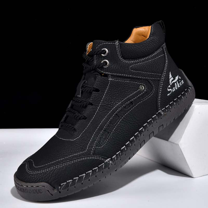 Men's Outdoor Vintage Work Boots - Handcrafted Stitching, Waterproof & Slip-Resistant