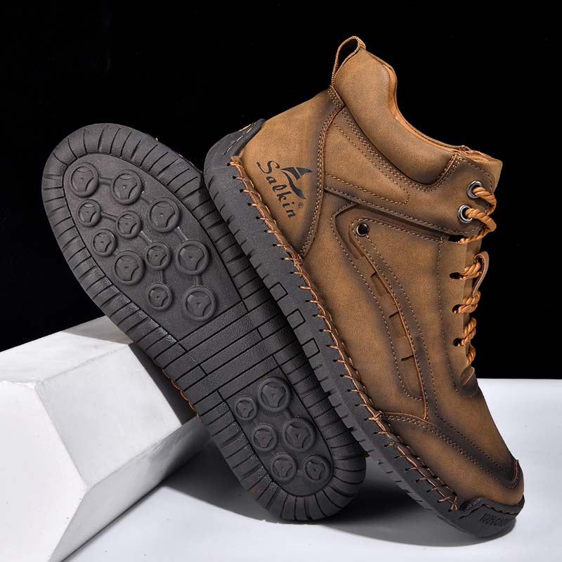 Men's Outdoor Vintage Work Boots - Handcrafted Stitching, Waterproof & Slip-Resistant