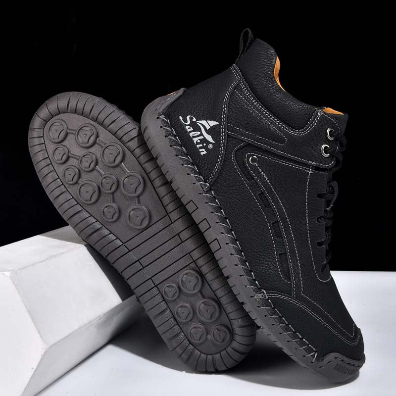 Men's Outdoor Vintage Work Boots - Handcrafted Stitching, Waterproof & Slip-Resistant