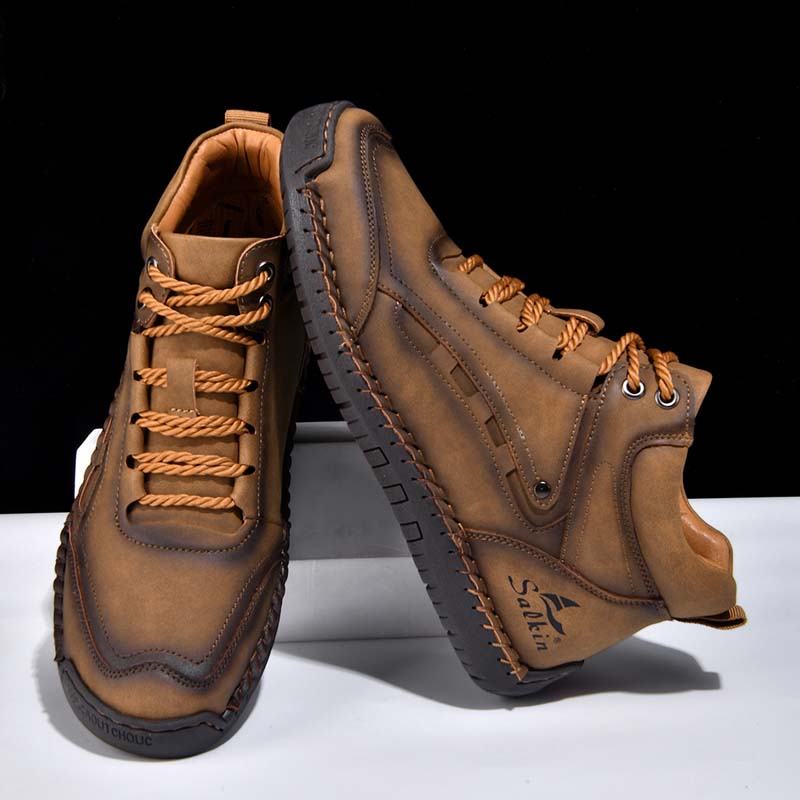 Men's Outdoor Vintage Work Boots - Handcrafted Stitching, Waterproof & Slip-Resistant