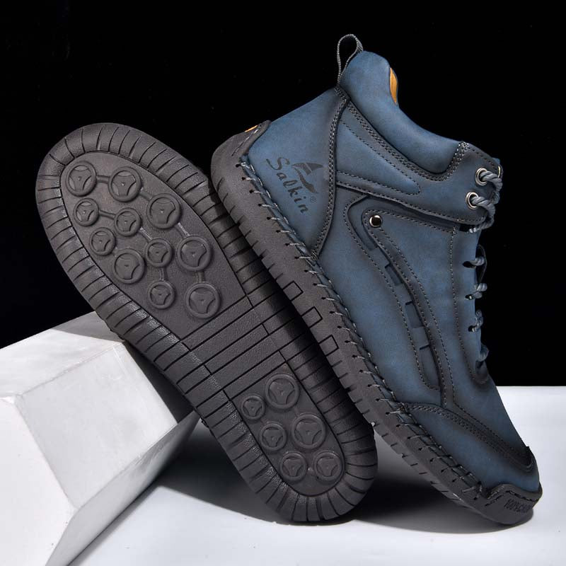 Men's Outdoor Vintage Work Boots - Handcrafted Stitching, Waterproof & Slip-Resistant