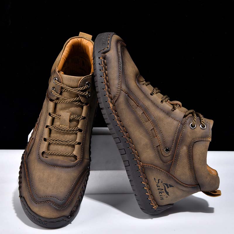 Men's Outdoor Vintage Work Boots - Handcrafted Stitching, Waterproof & Slip-Resistant