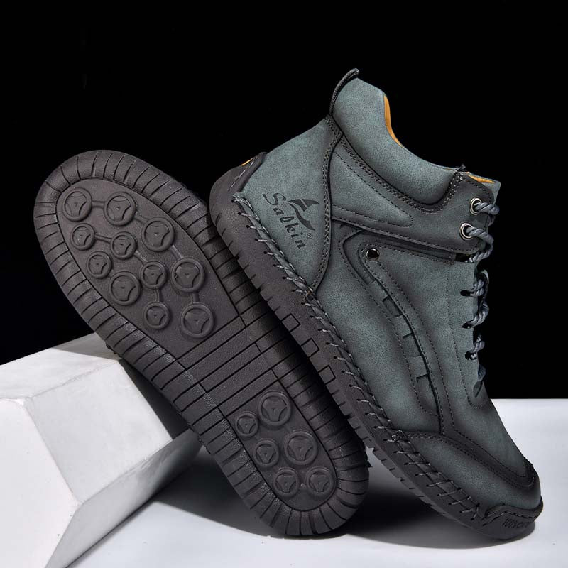 Men's Outdoor Vintage Work Boots - Handcrafted Stitching, Waterproof & Slip-Resistant