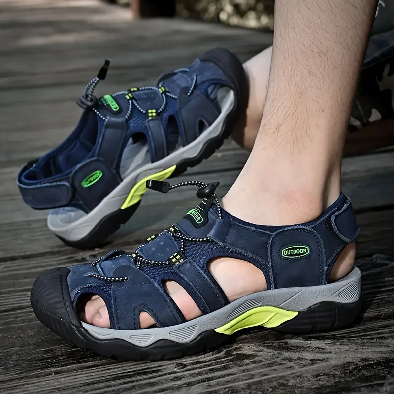 Dallader Men's Genuine Leather Sports Sandals, Orthopedic Support, Comfortable Lightweight Durable Non-Slip Hiking Sandals