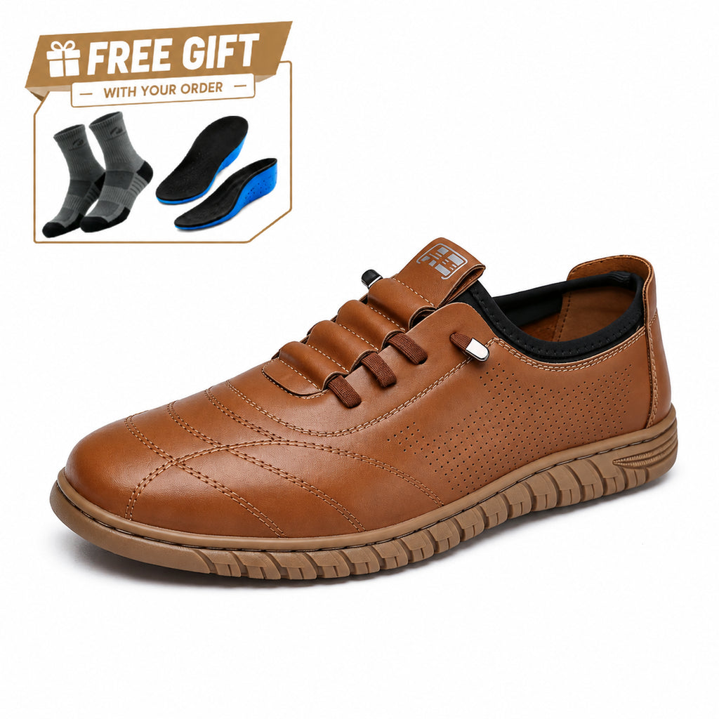 (🎁FREE SOCKS + INSOLES🧦)Men’s Waterproof Genuine Leather Walking Shoes for Tired, Wide Feet | Secure Lace-Up & Arch Support for Rainy Days and Long Walks