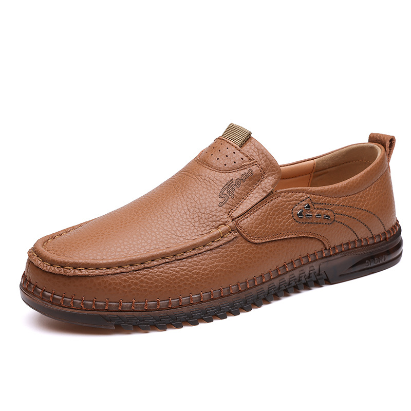 Slip-On Genuine Leather Loafers: Breathable Soft Calfskin, Cloud Cushion Sole for Driving & Business Casual