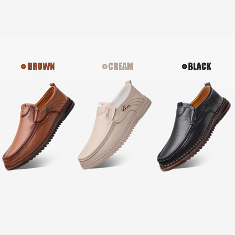 Slip-On Genuine Leather Loafers: Breathable Soft Calfskin, Cloud Cushion Sole for Driving & Business Casual