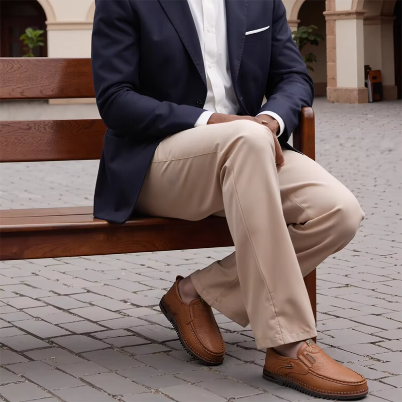 Slip-On Genuine Leather Loafers: Breathable Soft Calfskin, Cloud Cushion Sole for Driving & Business Casual