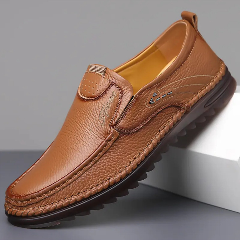 Slip-On Genuine Leather Loafers: Breathable Soft Calfskin, Cloud Cushion Sole for Driving & Business Casual