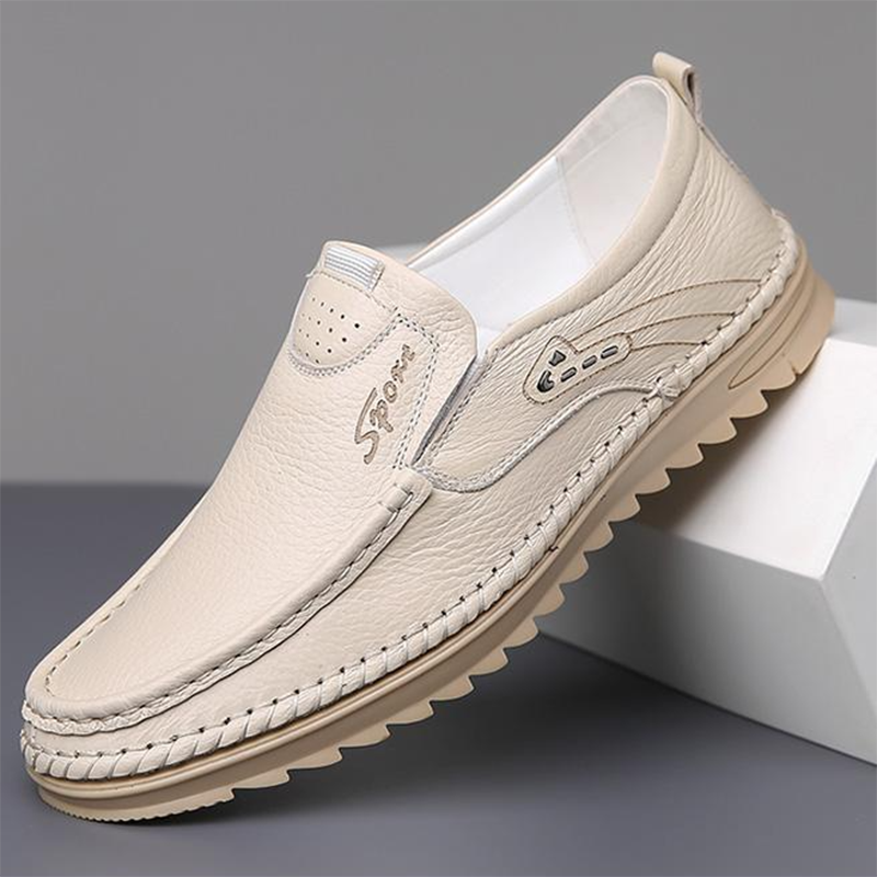 Slip-On Genuine Leather Loafers: Breathable Soft Calfskin, Cloud Cushion Sole for Driving & Business Casual