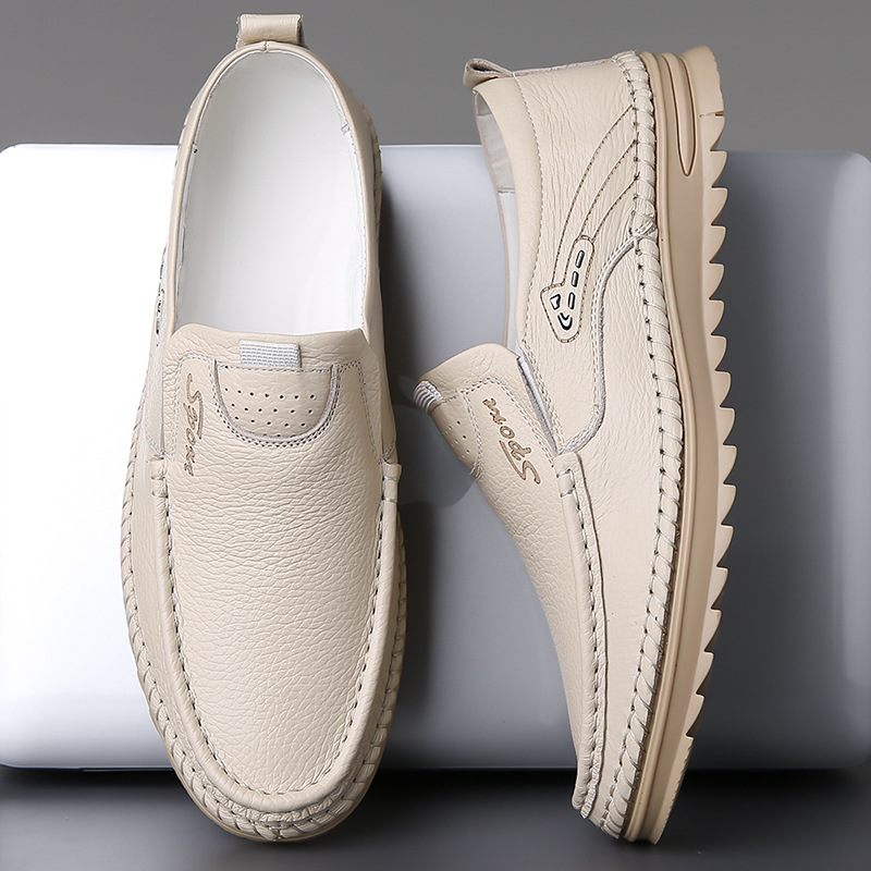Slip-On Genuine Leather Loafers: Breathable Soft Calfskin, Cloud Cushion Sole for Driving & Business Casual