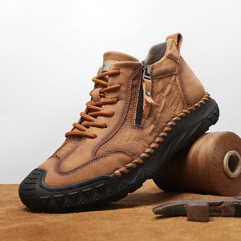 Men's Vintage Work Boots Outdoor - Handcrafted Stitching, Waterproof & Slip-Resistant