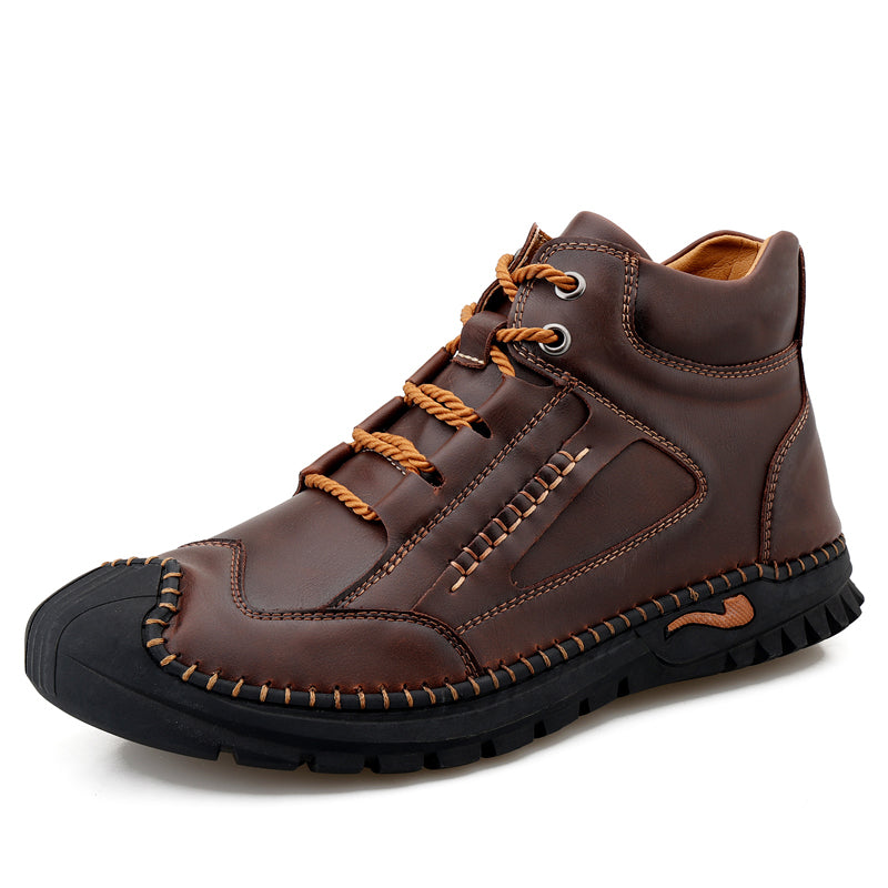 (⏰Limited Time Sale 70% OFF 🔥)Men’s Genuine Leather Hiking Boots Outdoor Casual Shoes Durable Hand-Stitched Wide Toe Work Ankle Support Walking Sneakers