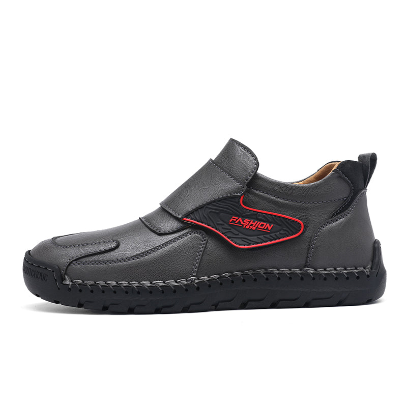 Mens Hand Stitching Leather Lace Up Ankle Boots Casual Vintage Non Slip Flats Arch Support Loafers for Hiking Walking Driving Chukka Boots
