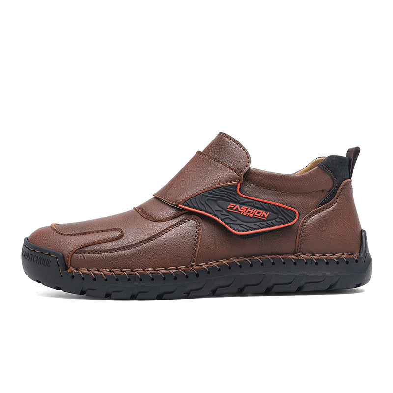 Mens Hand Stitching Leather Lace Up Ankle Boots Casual Vintage Non Slip Flats Arch Support Loafers for Hiking Walking Driving Chukka Boots