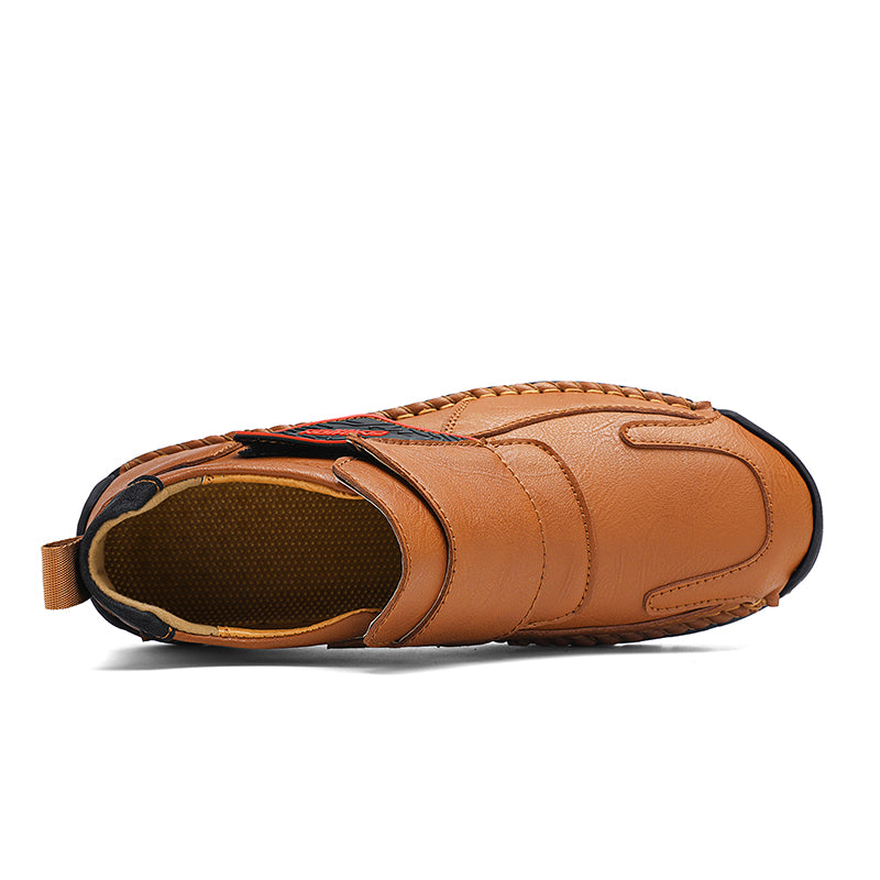 Mens Hand Stitching Leather Lace Up Ankle Boots Casual Vintage Non Slip Flats Arch Support Loafers for Hiking Walking Driving Chukka Boots