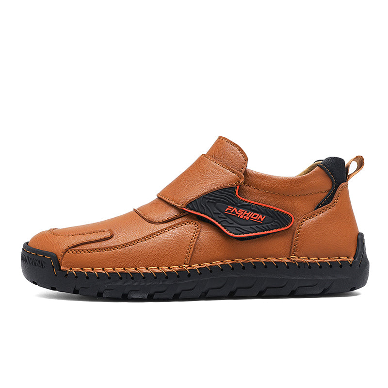 Mens Hand Stitching Leather Lace Up Ankle Boots Casual Vintage Non Slip Flats Arch Support Loafers for Hiking Walking Driving Chukka Boots