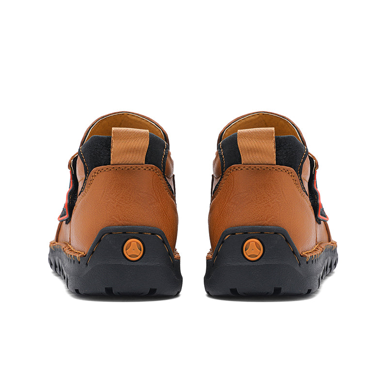 Mens Hand Stitching Leather Lace Up Ankle Boots Casual Vintage Non Slip Flats Arch Support Loafers for Hiking Walking Driving Chukka Boots