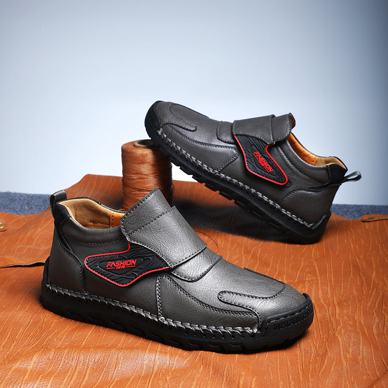 Mens Hand Stitching Leather Lace Up Ankle Boots Casual Vintage Non Slip Flats Arch Support Loafers for Hiking Walking Driving Chukka Boots