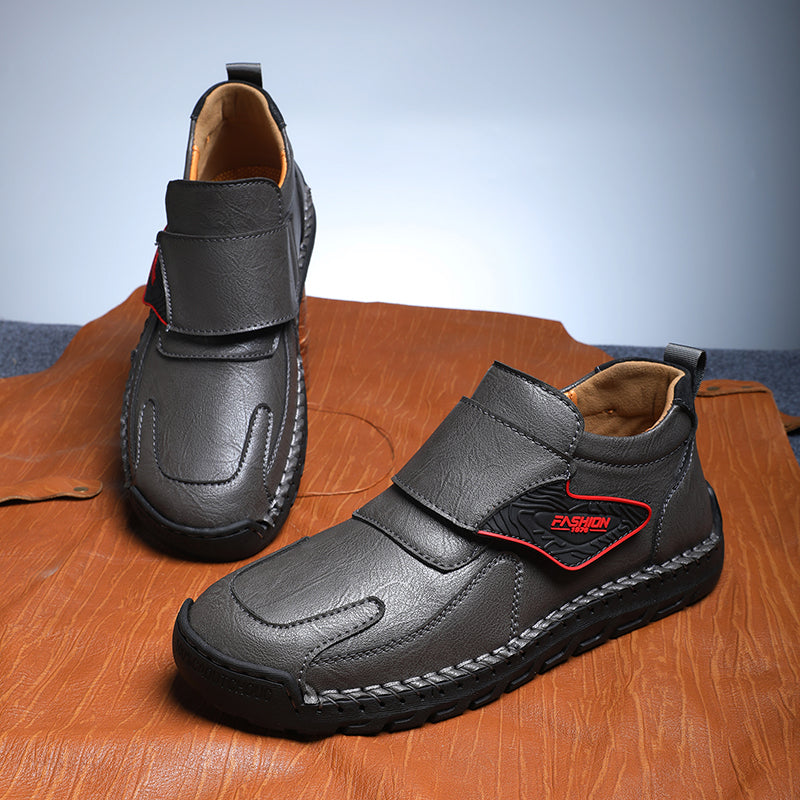 Mens Hand Stitching Leather Lace Up Ankle Boots Casual Vintage Non Slip Flats Arch Support Loafers for Hiking Walking Driving Chukka Boots