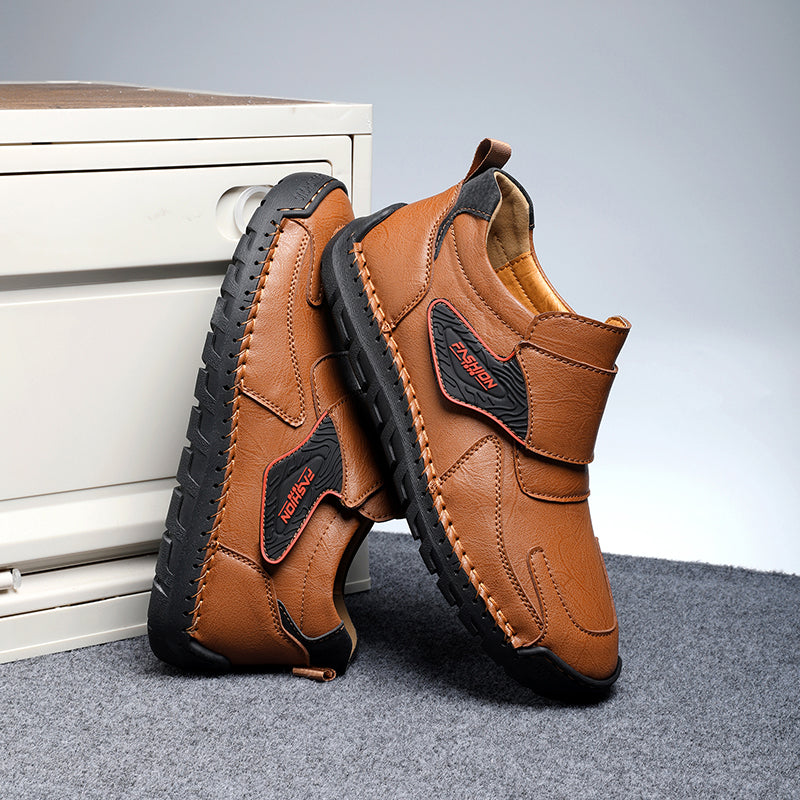 Mens Hand Stitching Leather Lace Up Ankle Boots Casual Vintage Non Slip Flats Arch Support Loafers for Hiking Walking Driving Chukka Boots