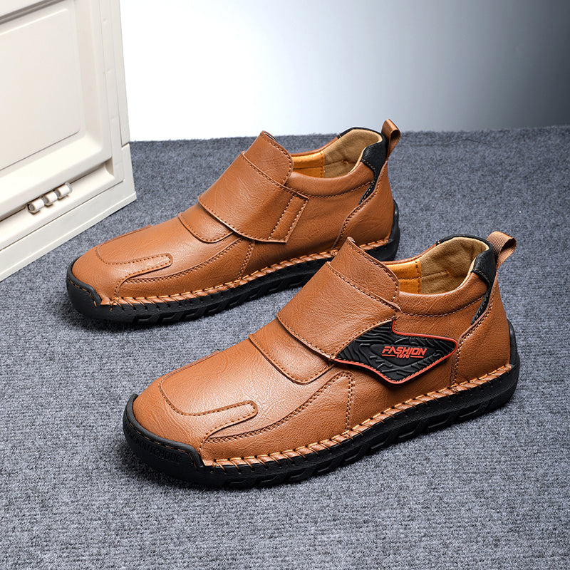 Mens Hand Stitching Leather Lace Up Ankle Boots Casual Vintage Non Slip Flats Arch Support Loafers for Hiking Walking Driving Chukka Boots