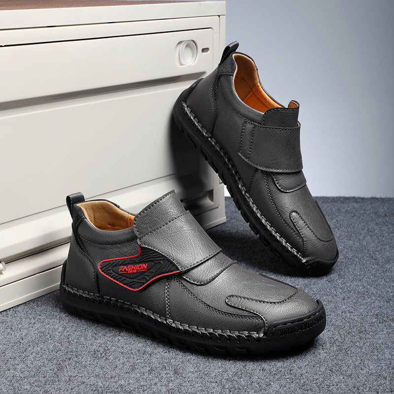 Mens Hand Stitching Leather Lace Up Ankle Boots Casual Vintage Non Slip Flats Arch Support Loafers for Hiking Walking Driving Chukka Boots