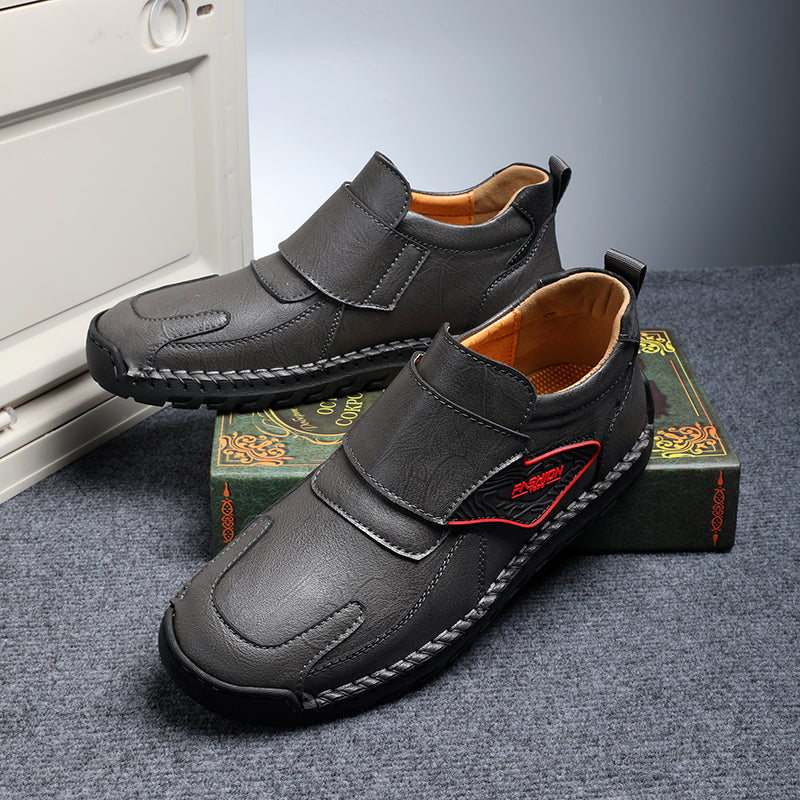 Mens Hand Stitching Leather Lace Up Ankle Boots Casual Vintage Non Slip Flats Arch Support Loafers for Hiking Walking Driving Chukka Boots