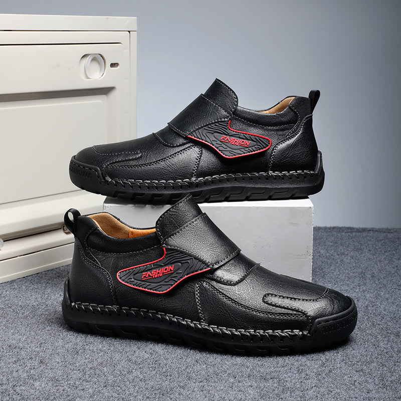 Mens Hand Stitching Leather Lace Up Ankle Boots Casual Vintage Non Slip Flats Arch Support Loafers for Hiking Walking Driving Chukka Boots