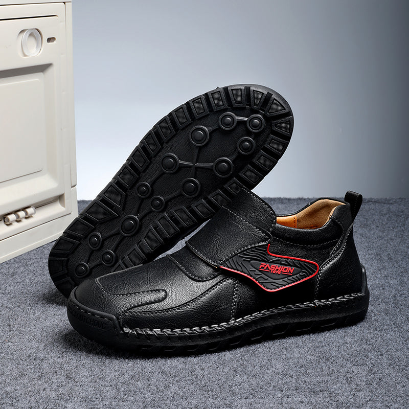 Mens Hand Stitching Leather Lace Up Ankle Boots Casual Vintage Non Slip Flats Arch Support Loafers for Hiking Walking Driving Chukka Boots