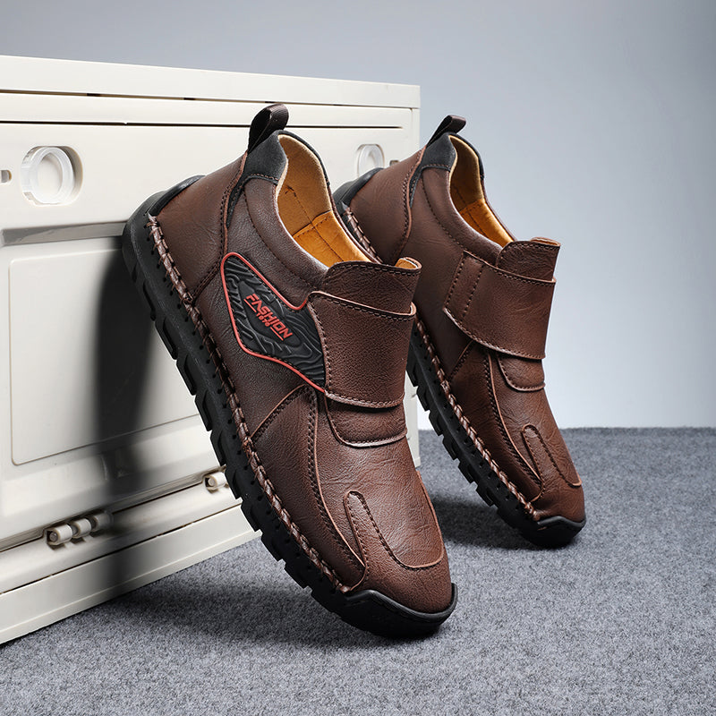 Mens Hand Stitching Leather Lace Up Ankle Boots Casual Vintage Non Slip Flats Arch Support Loafers for Hiking Walking Driving Chukka Boots