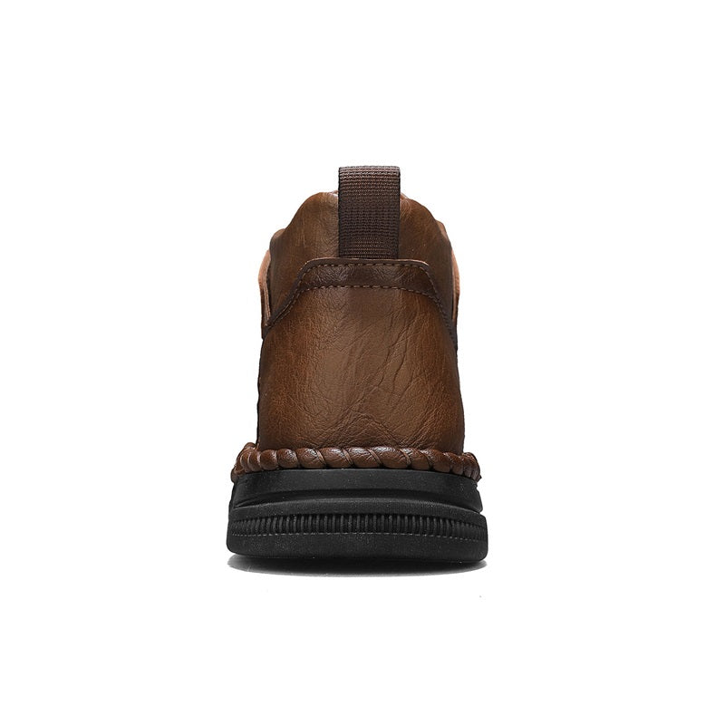 Mens Casual Leather Shoes Ankle Chukka Boots Slip On Lightweight Loafers Mid top Walking Driving Shoes for Male