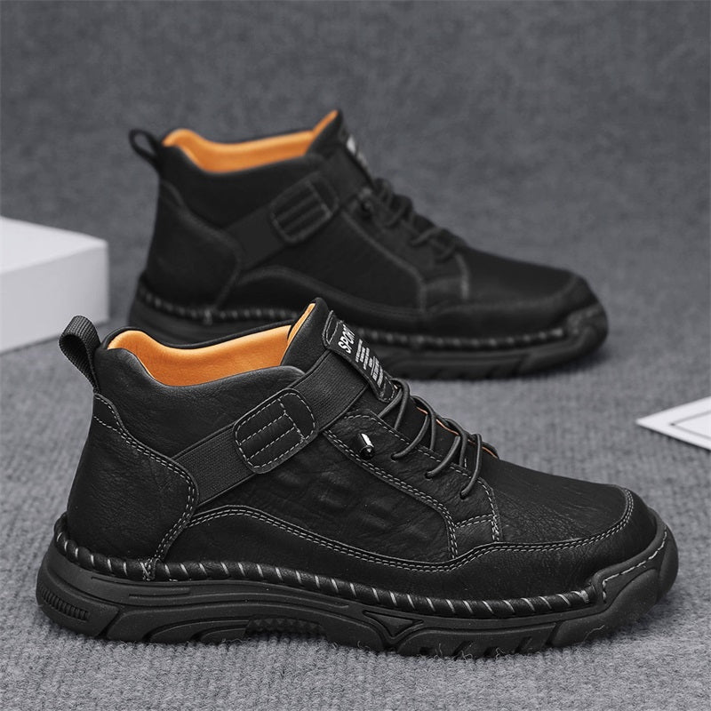 Mens Casual Leather Shoes Ankle Chukka Boots Slip On Lightweight Loafers Mid top Walking Driving Shoes for Male