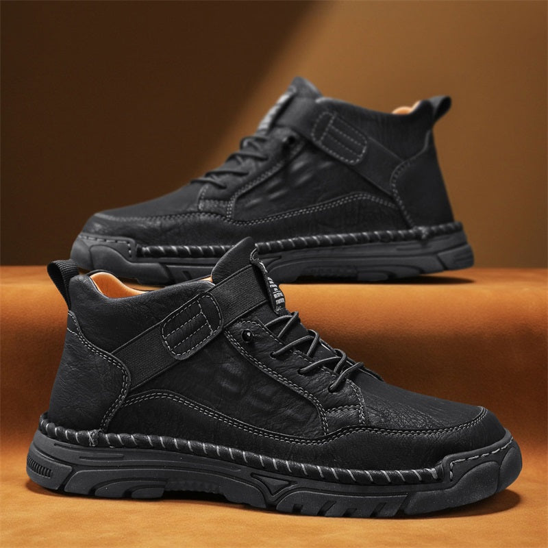 Mens Casual Leather Shoes Ankle Chukka Boots Slip On Lightweight Loafers Mid top Walking Driving Shoes for Male