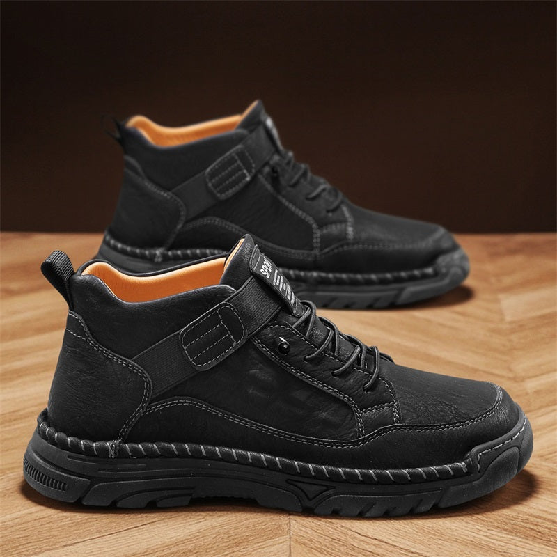 Mens Casual Leather Shoes Ankle Chukka Boots Slip On Lightweight Loafers Mid top Walking Driving Shoes for Male