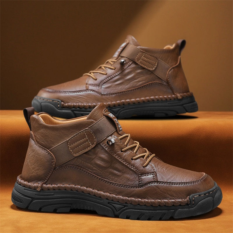 Mens Casual Leather Shoes Ankle Chukka Boots Slip On Lightweight Loafers Mid top Walking Driving Shoes for Male