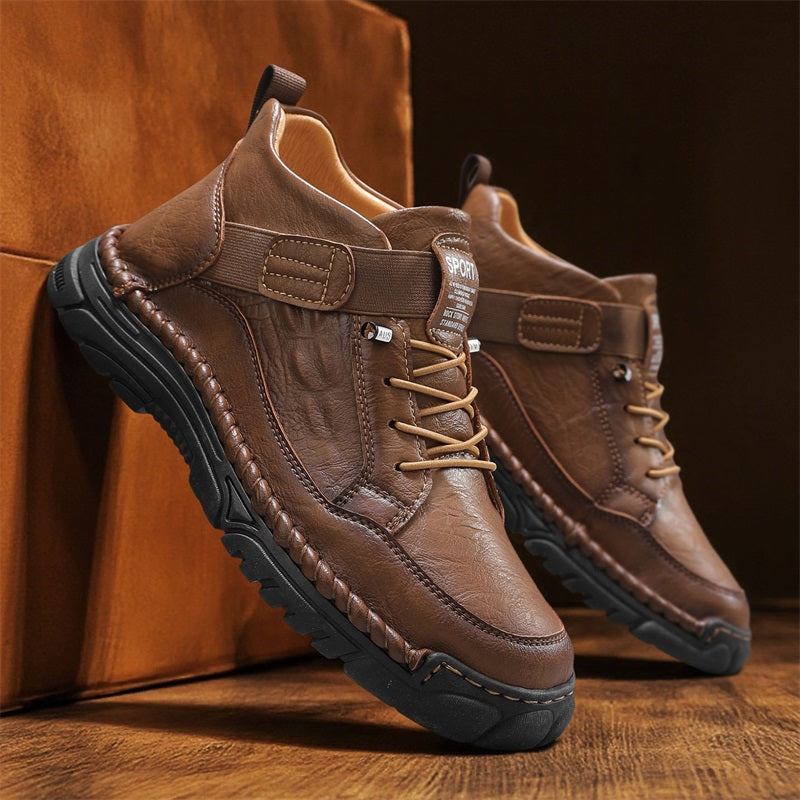 Mens Casual Leather Shoes Ankle Chukka Boots Slip On Lightweight Loafers Mid top Walking Driving Shoes for Male