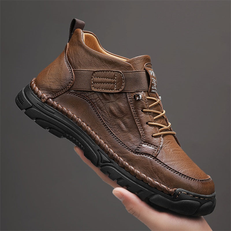 Mens Casual Leather Shoes Ankle Chukka Boots Slip On Lightweight Loafers Mid top Walking Driving Shoes for Male