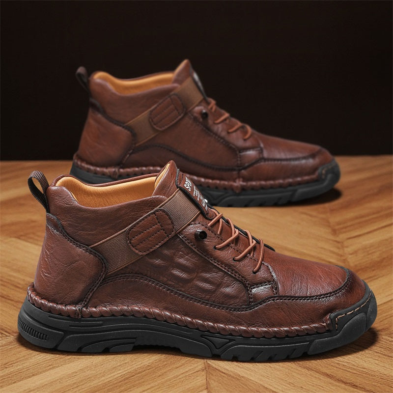 Mens Casual Leather Shoes Ankle Chukka Boots Slip On Lightweight Loafers Mid top Walking Driving Shoes for Male