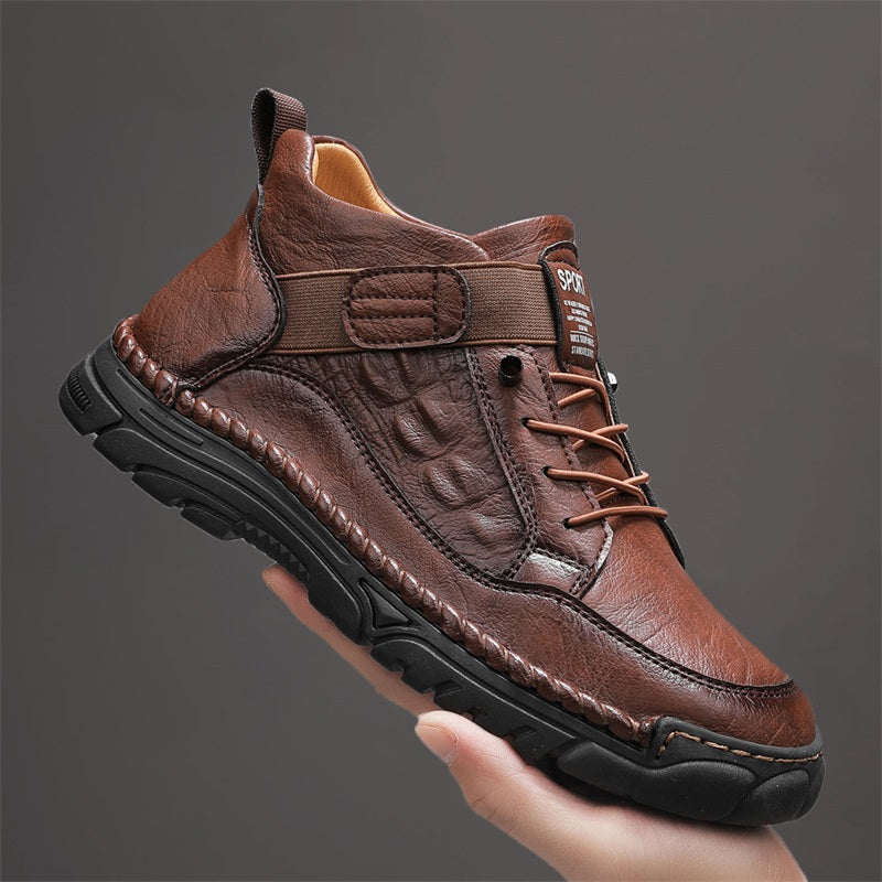 Mens Casual Leather Shoes Ankle Chukka Boots Slip On Lightweight Loafers Mid top Walking Driving Shoes for Male