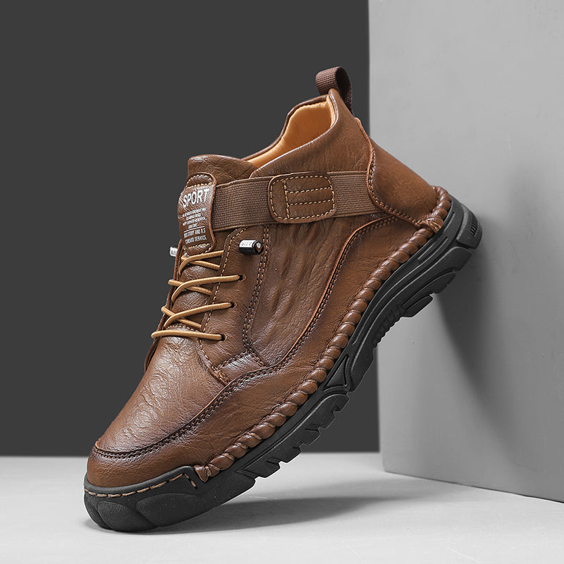 Mens Casual Leather Shoes Ankle Chukka Boots Slip On Lightweight Loafers Mid top Walking Driving Shoes for Male