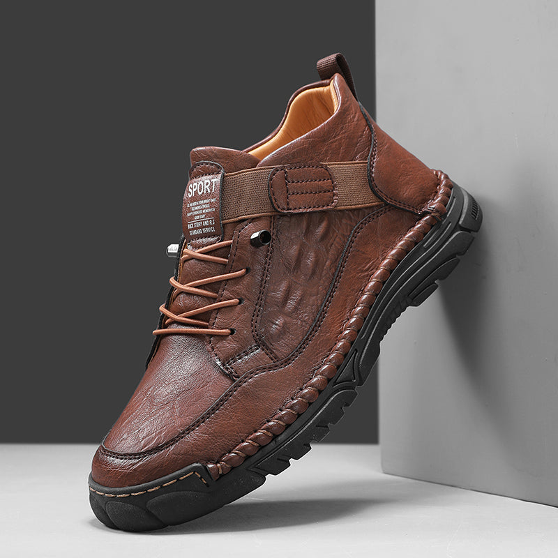 Mens Casual Leather Shoes Ankle Chukka Boots Slip On Lightweight Loafers Mid top Walking Driving Shoes for Male