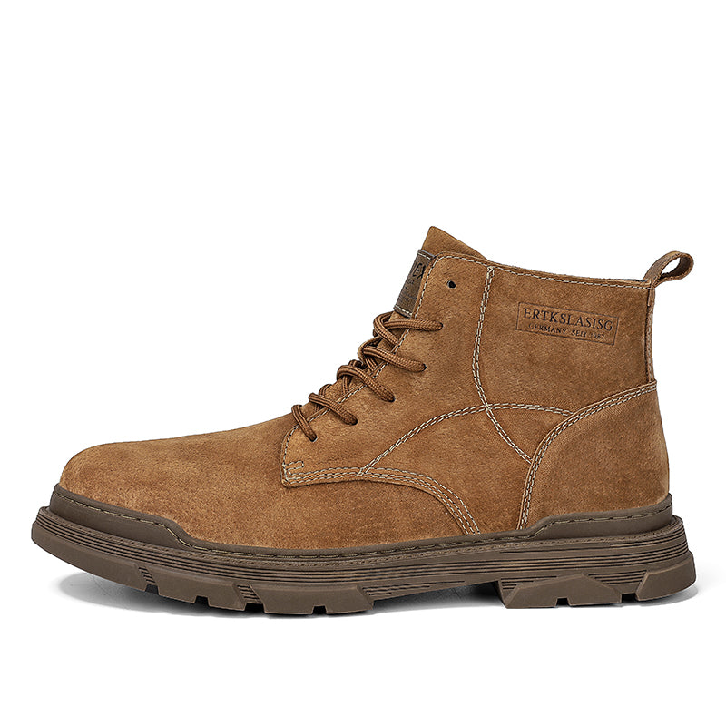 Men’s Leather Work Chukka Boots, Hand-Stitched Lace-Up Ankle Boots with Waterproof Lining, Non-Slip/Oil-Resistant Sole, Arch Support