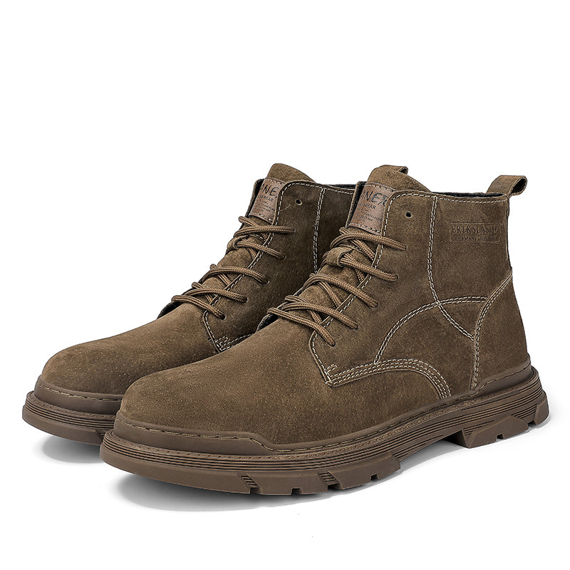 Men’s Leather Work Chukka Boots, Hand-Stitched Lace-Up Ankle Boots with Waterproof Lining, Non-Slip/Oil-Resistant Sole, Arch Support