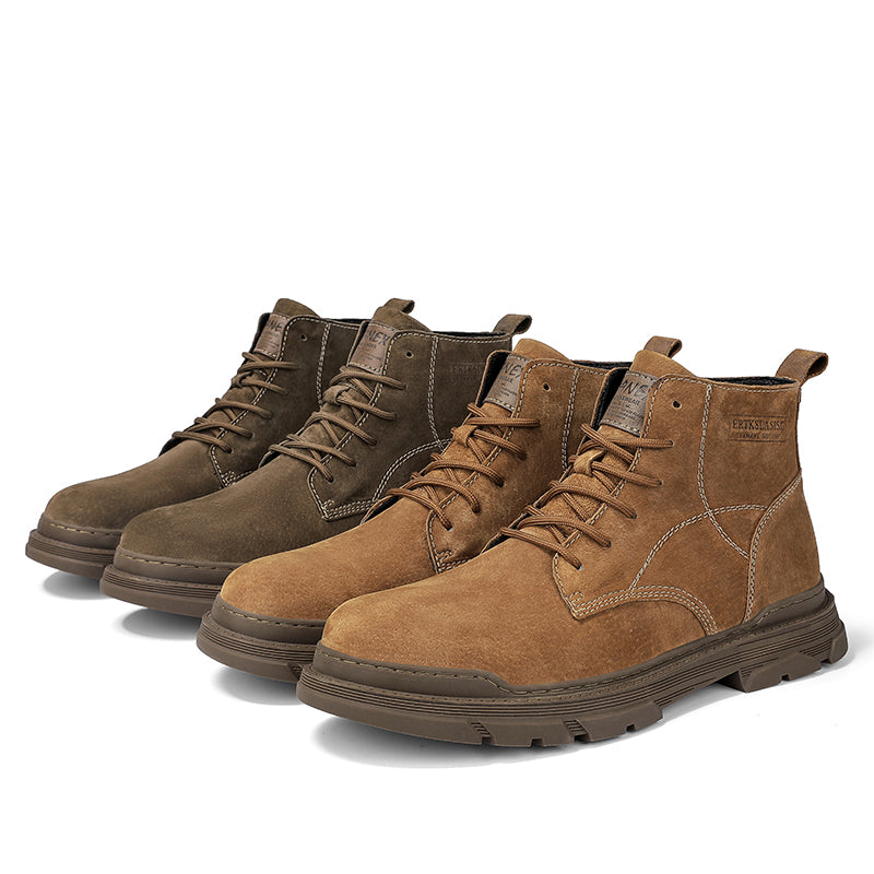 Men’s Leather Work Chukka Boots, Hand-Stitched Lace-Up Ankle Boots with Waterproof Lining, Non-Slip/Oil-Resistant Sole, Arch Support