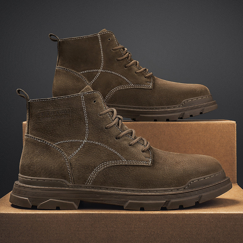 Men’s Leather Work Chukka Boots, Hand-Stitched Lace-Up Ankle Boots with Waterproof Lining, Non-Slip/Oil-Resistant Sole, Arch Support